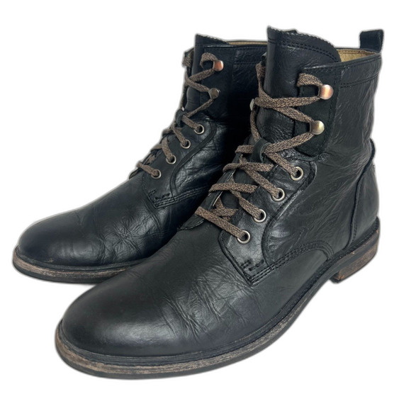 Ugg Men\'s Selwood Boots Black Leather Combat Boots Lace Up Size 11 main image 5